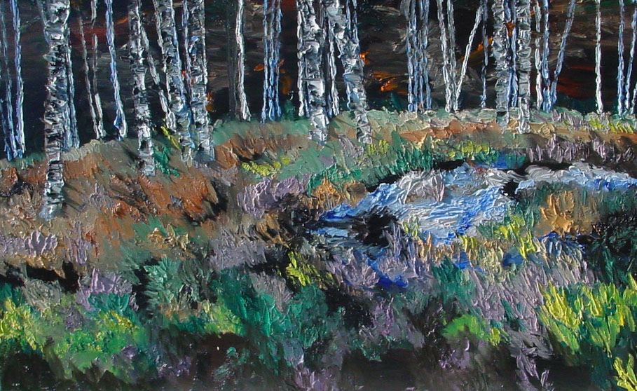 Field of Grass and Birch Painting